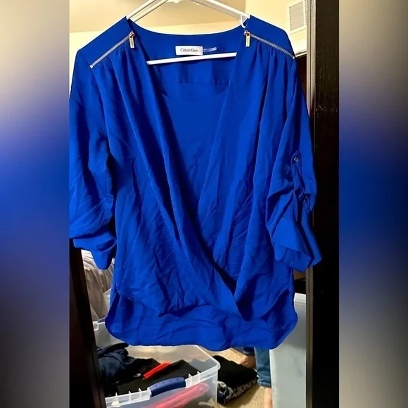 calvin klein womens exposed zip detail roll-up sleeve blouse - Picture 2 of 4